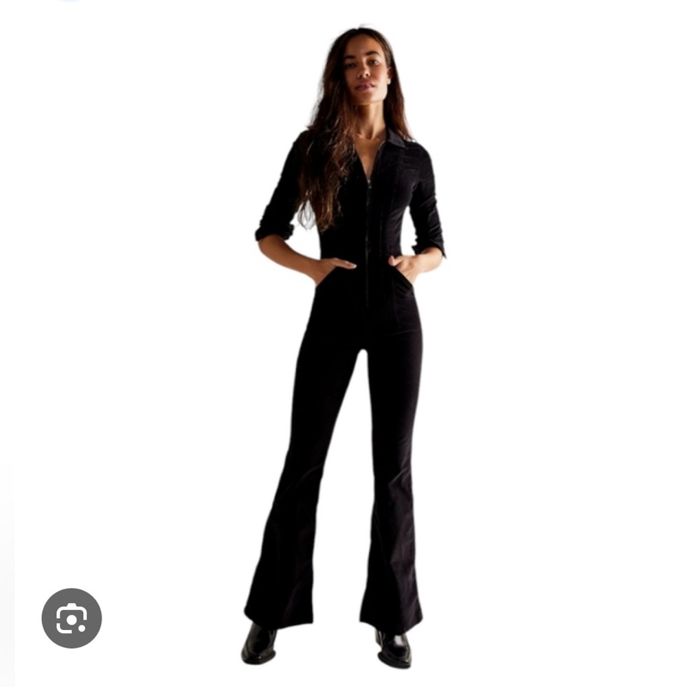 We The Free Jayde Cord Flare Jumpsuit Black SIZE XS